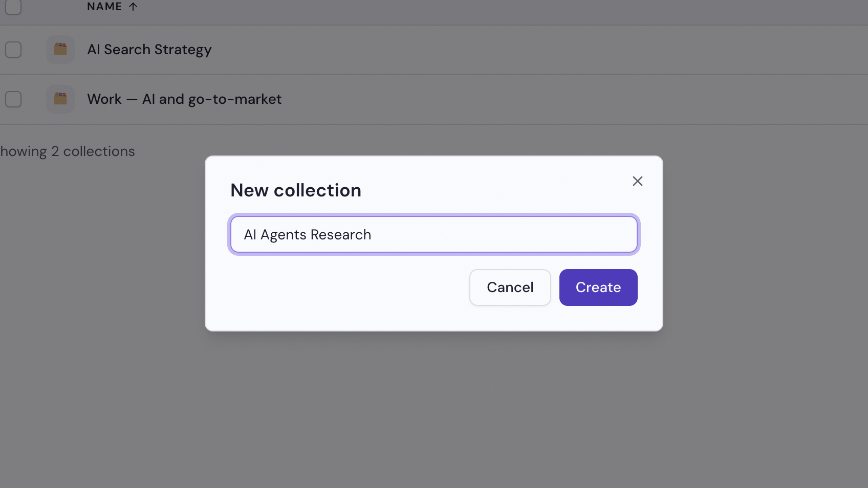 Enter a name, then click Create