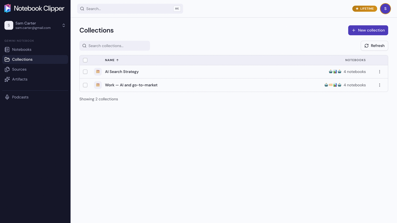Open the app on Collections