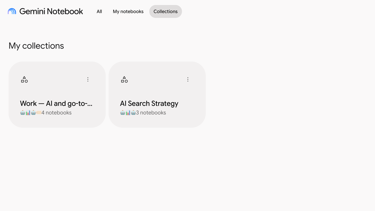 Open Collecties op de homepage van Gemini Notebook