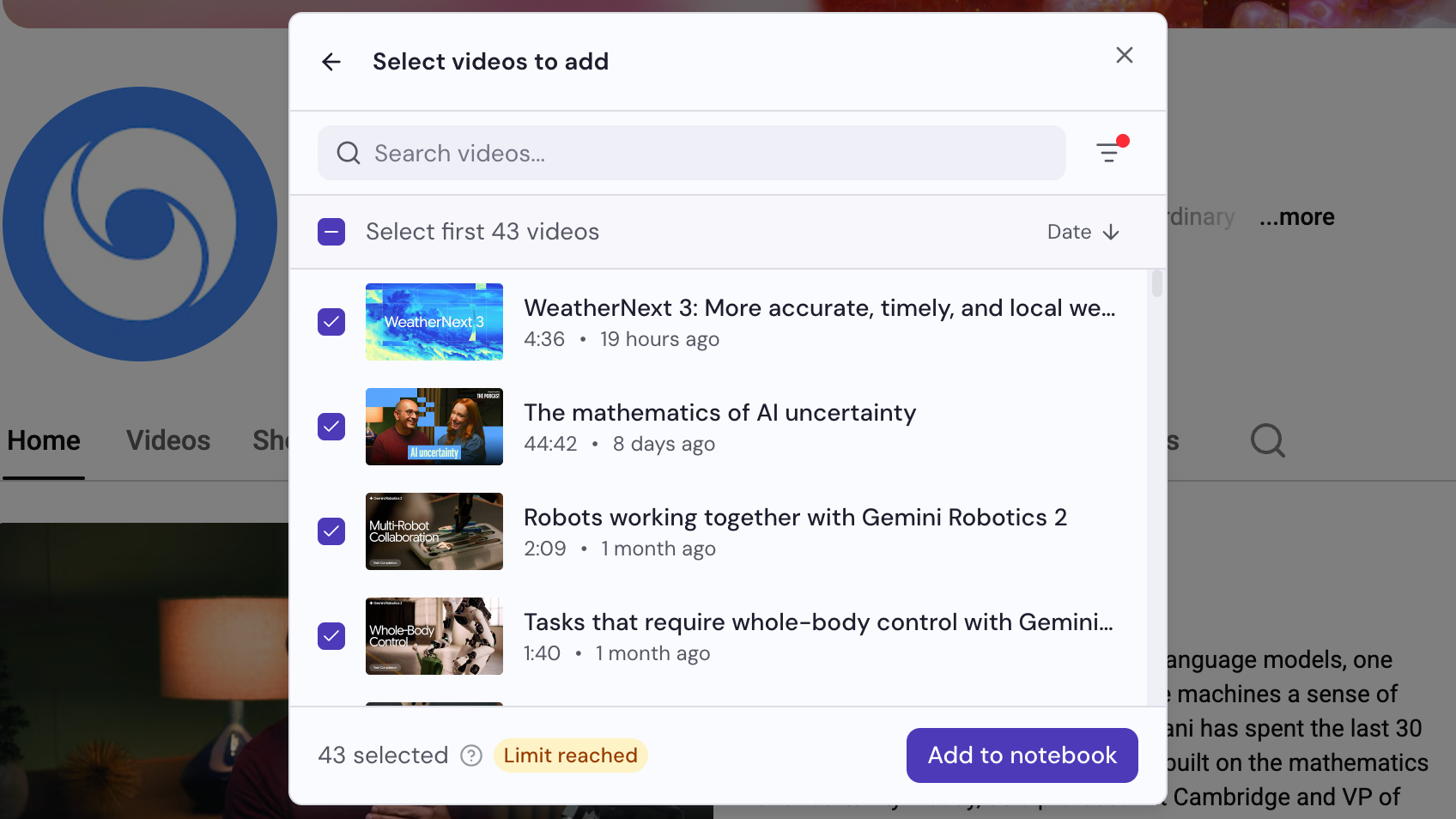 Videos auswählen, falls gefragt
