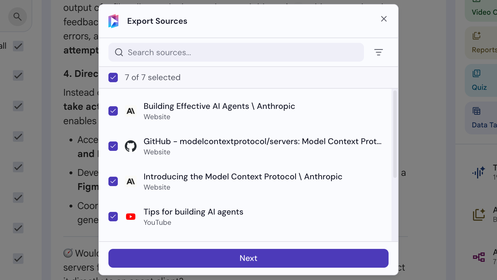 Select the sources, then click Next