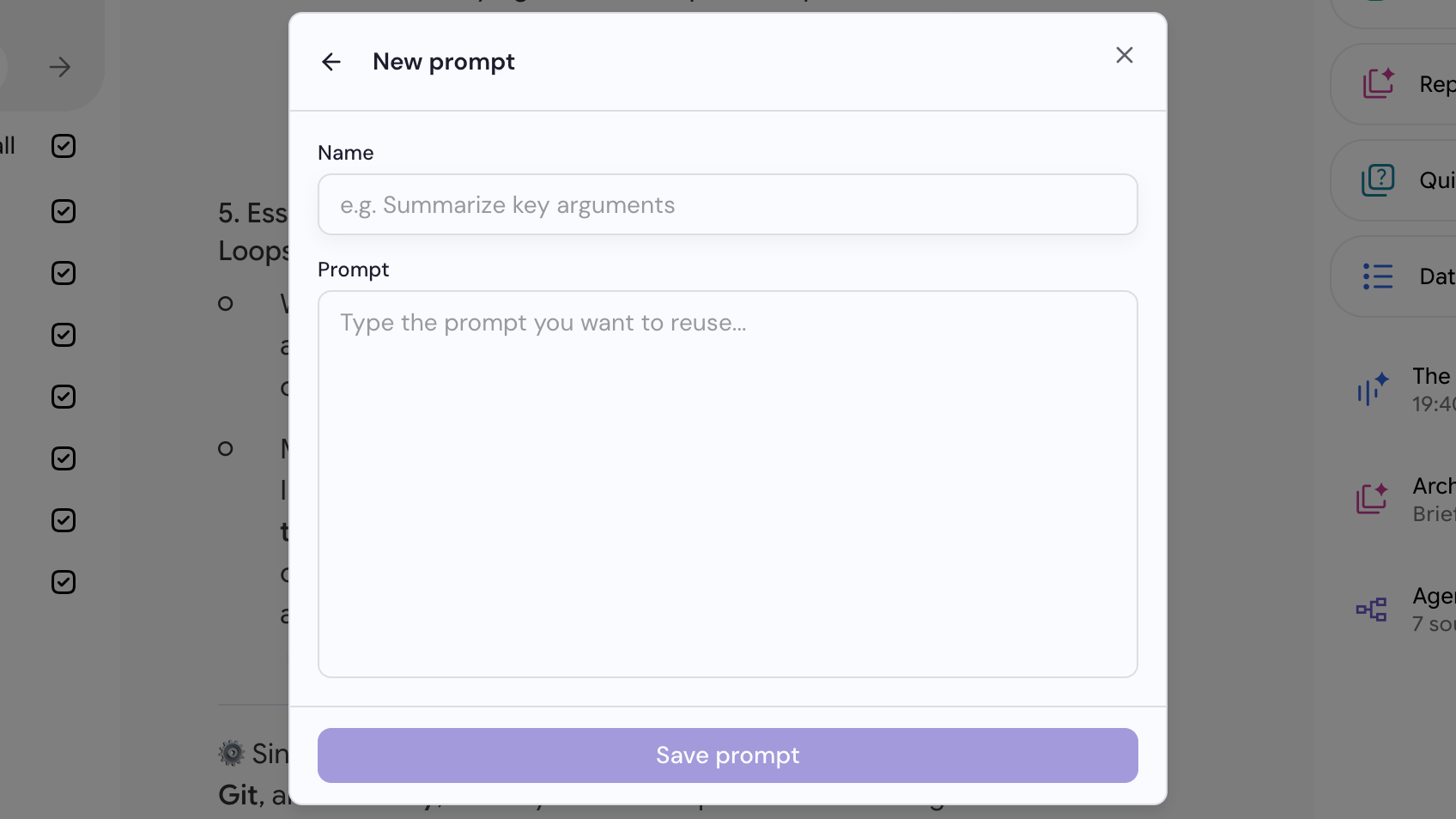 Enter the prompt, then click Save prompt