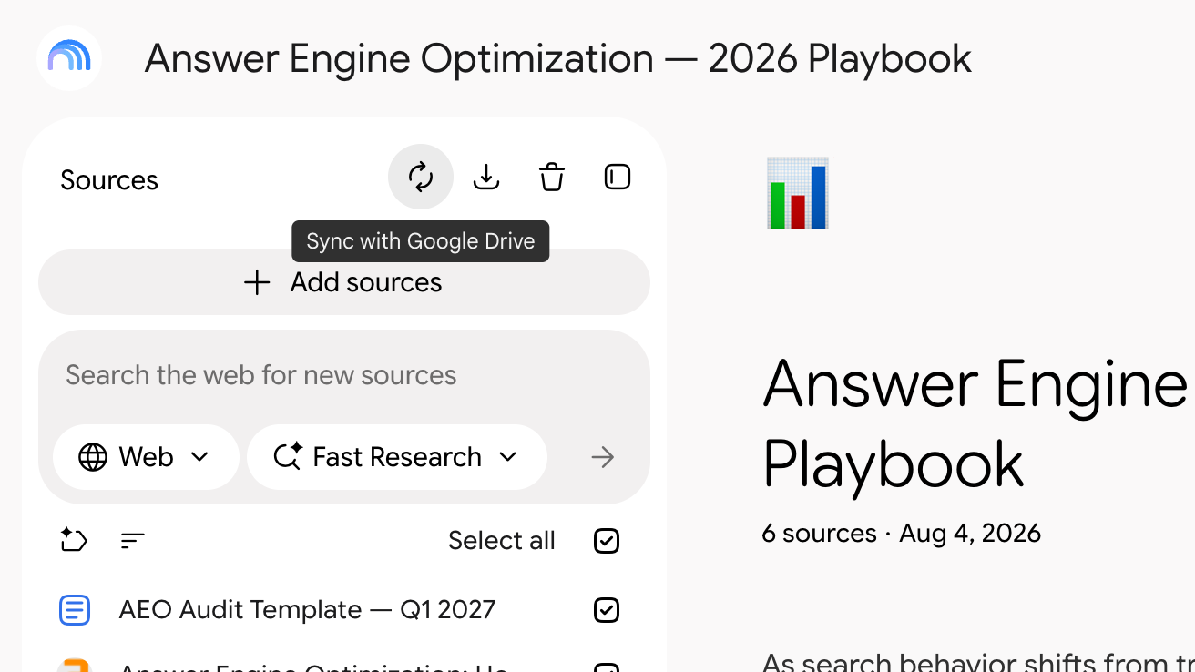 Kaynaklar paneli başlığında Google Drive ile senkronize et'e tıkla