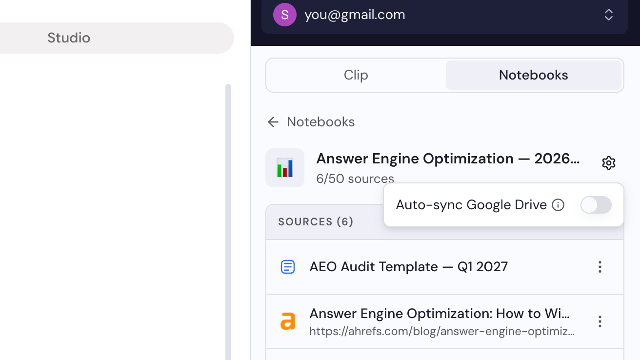 Clique no ícone de engrenagem e ative a sincronização automática do Google Drive