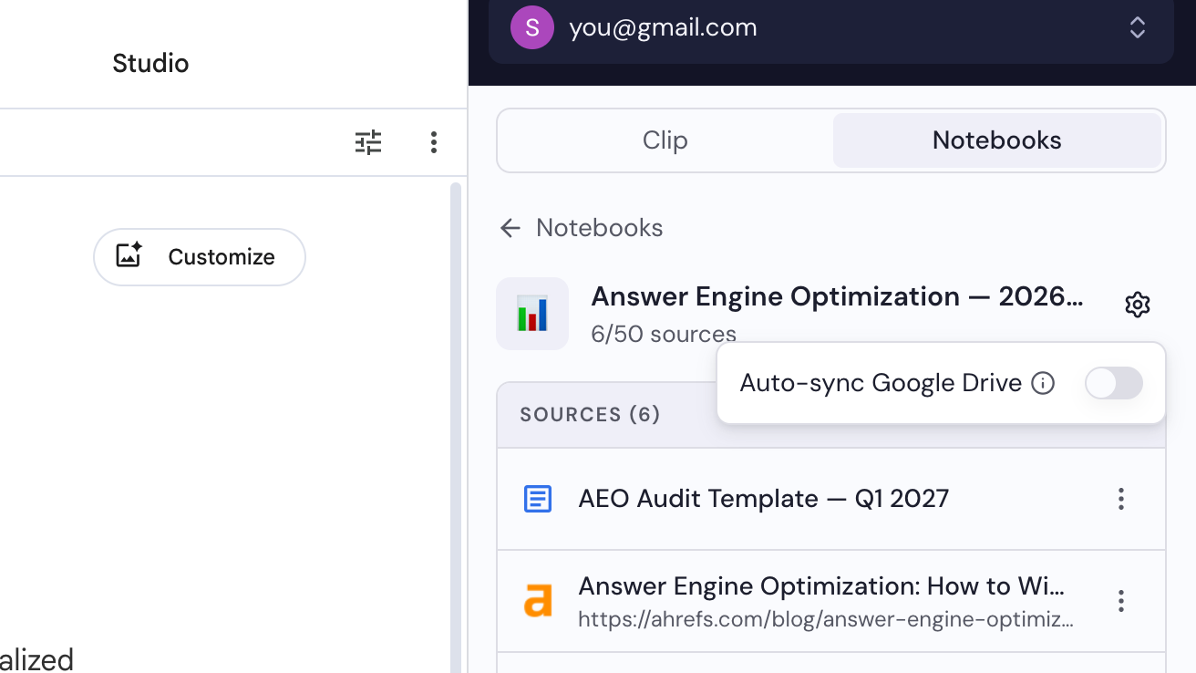Fai clic sull'icona a forma di ingranaggio, quindi attiva Sincronizzazione automatica di Google Drive