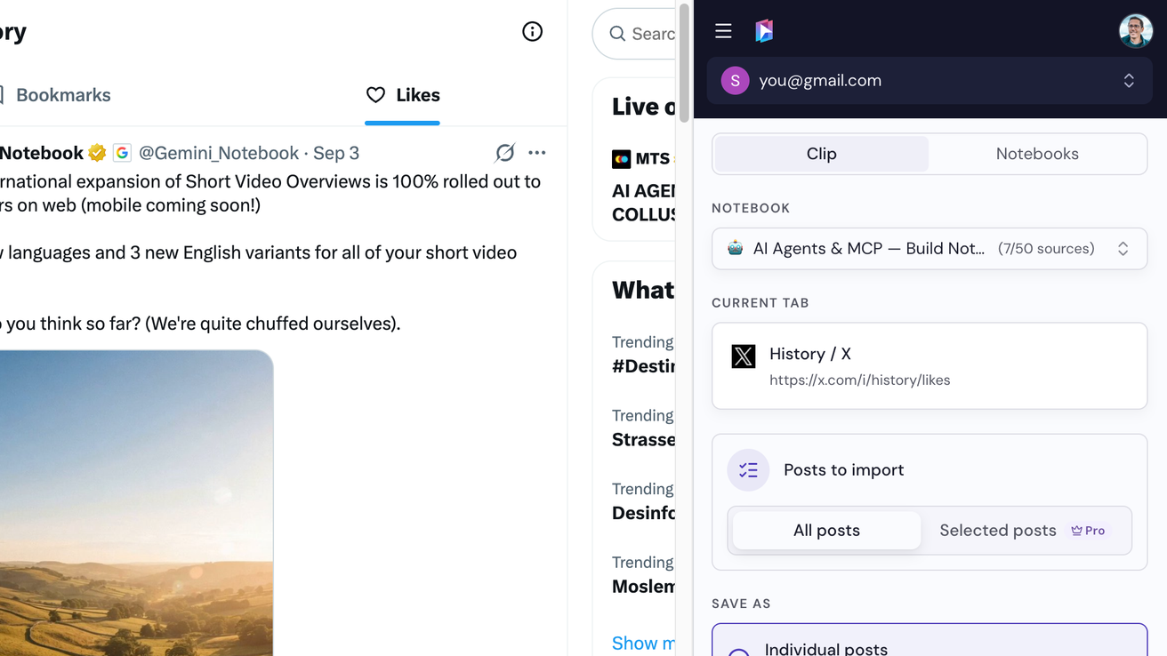 Open the side panel on your Likes