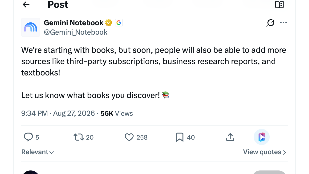 Klikni pod příspěvkem na Přidat do Gemini Notebook