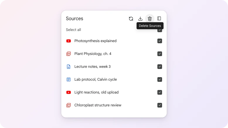 Delete sources in bulk