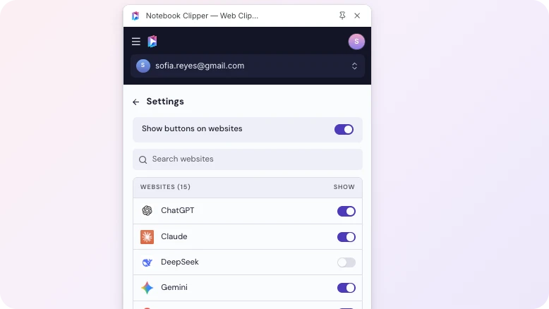 Per-site button settings