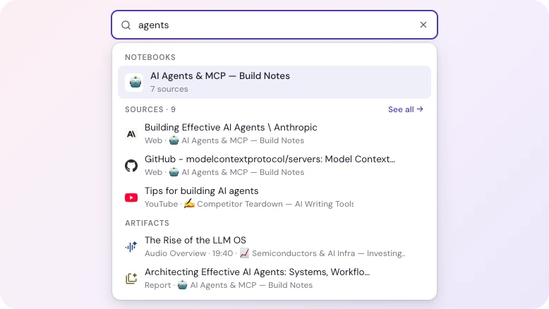 Search across every notebook
